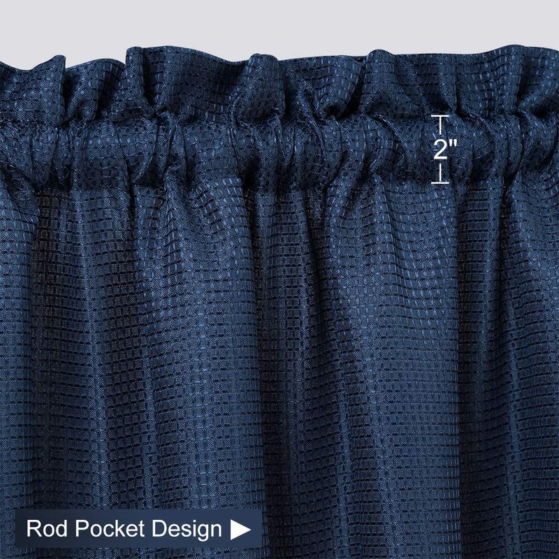 CAROMIO Navy Blue Curtain Valances for Kitchen, Waffle Textured Short Valances for Bathroom Windows Cafe Bathroom Curtains Short, Navy Blue, 60x15 Inch - Image 2